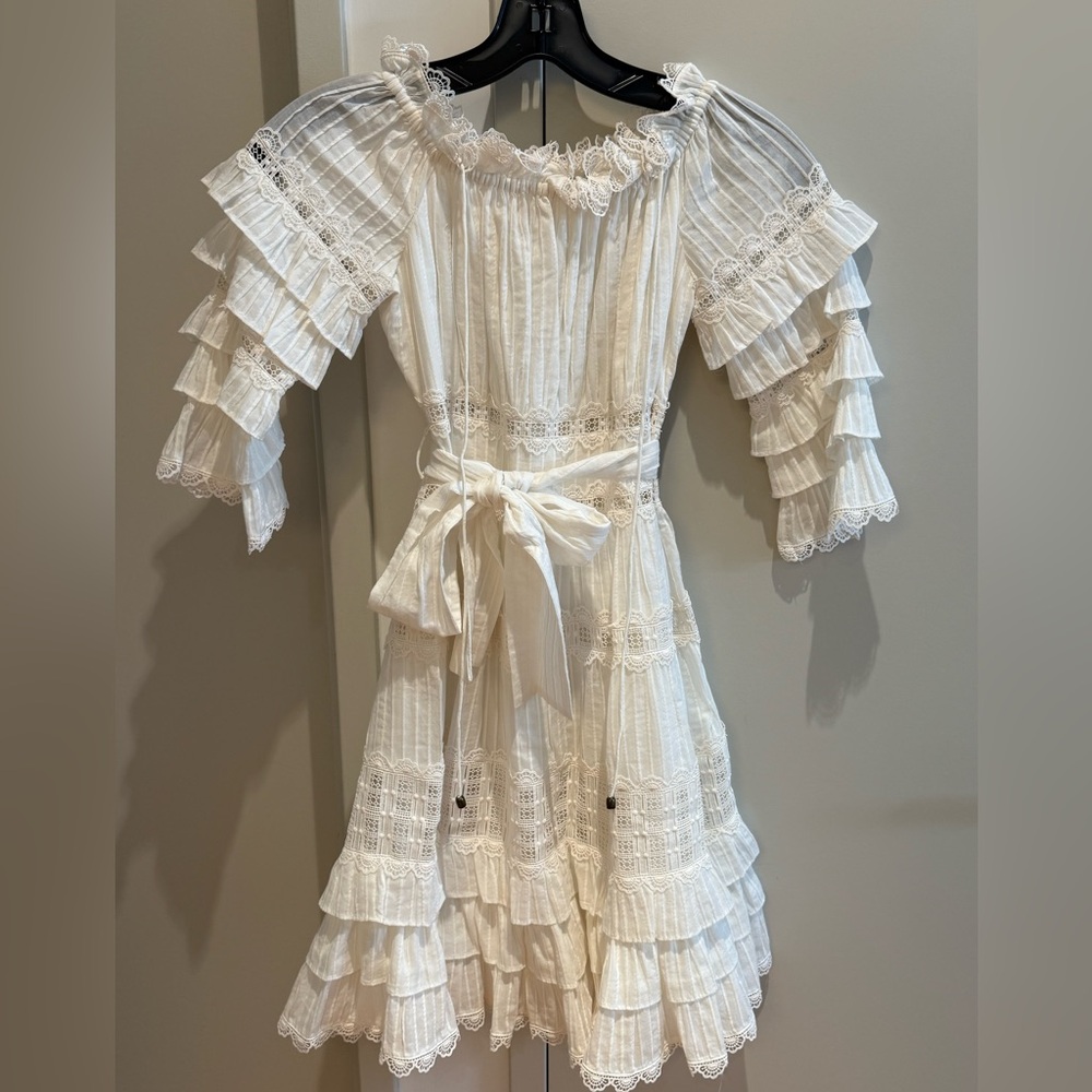 NWT Zimmermann Size 0 Ivory Cotton Lace Dress with Tie Waist